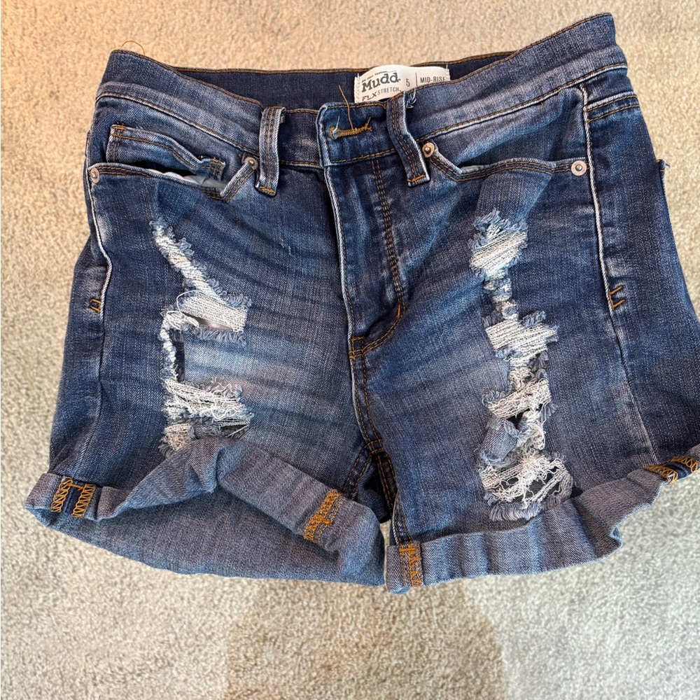 Y2KMudd Women's Ripped Dark Blue Jean Shorts
